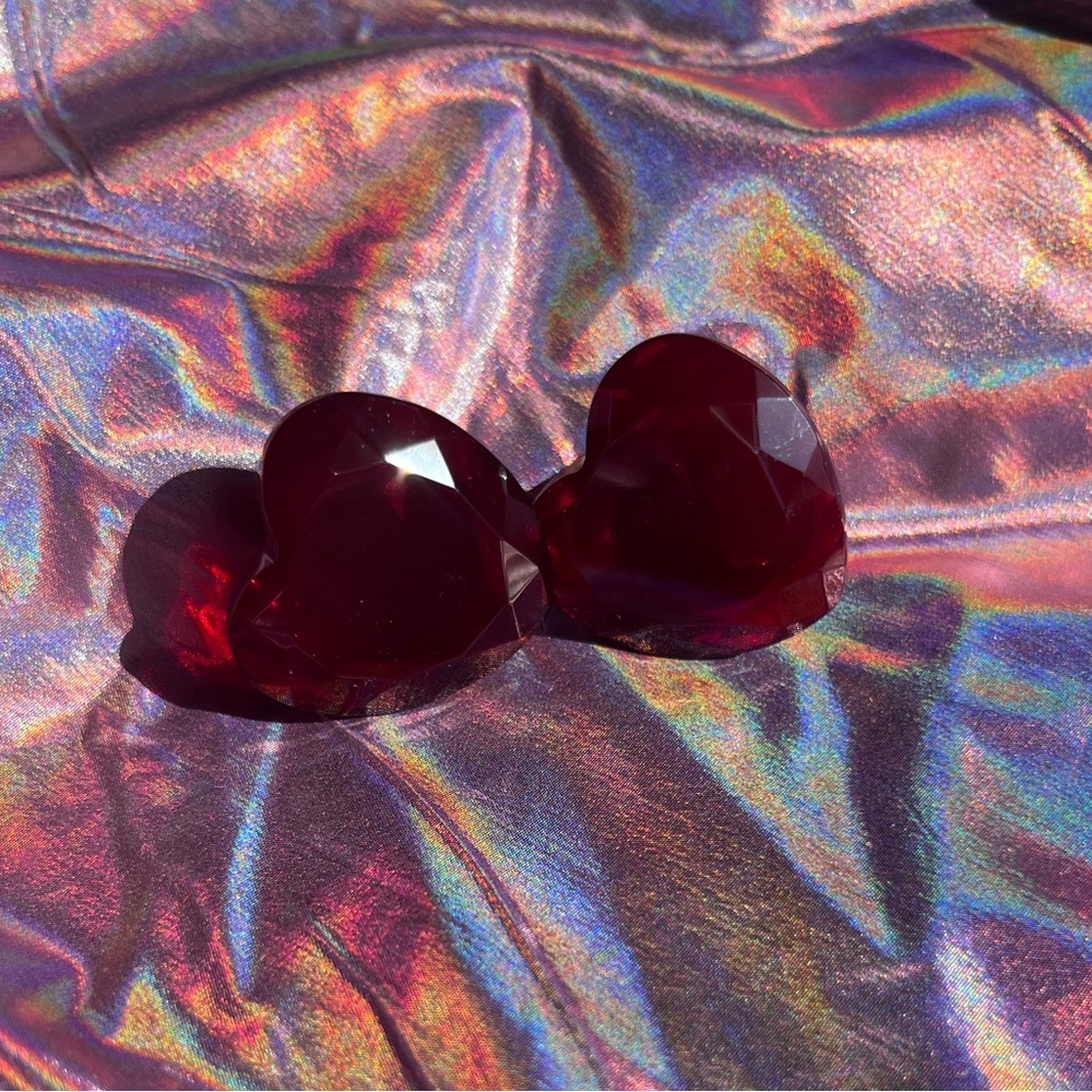 Discontinued Tawapa Red Glass Faceted Double Flared Heart Plugs in 5/8 inch 16mm